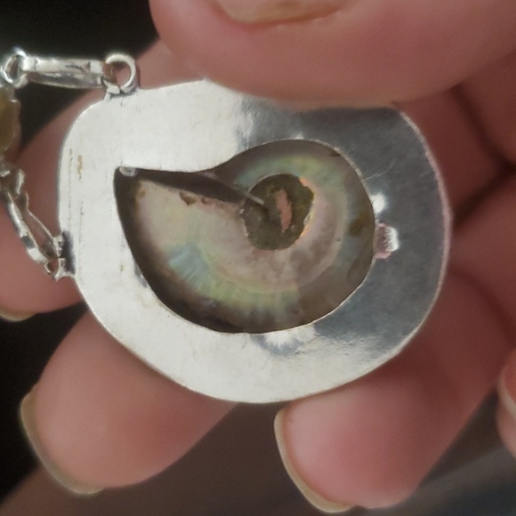New Ammonite Fossil, Rainbow Moonstone & Citrine 925 Silver Necklace. - Picture 4 of 12